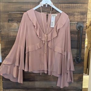 Ruffle V-Neck Bell Sleeve Top